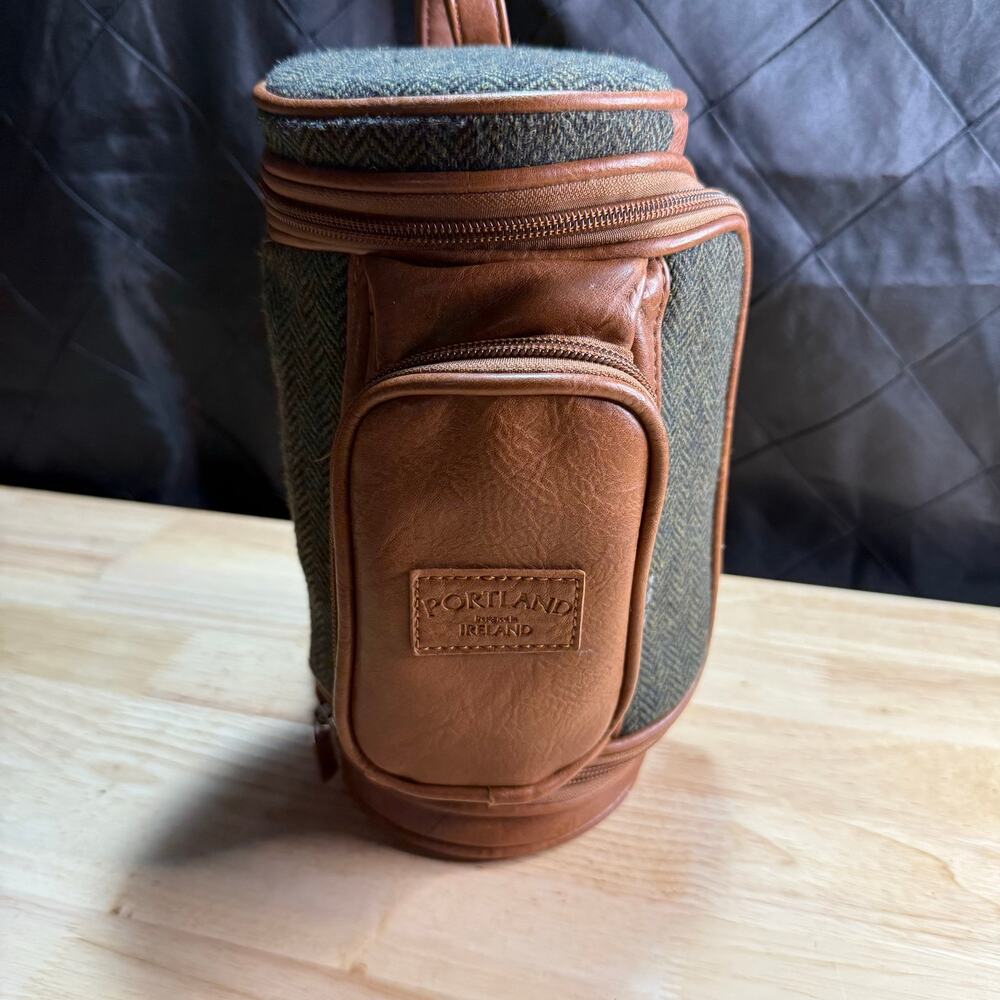 Portland Men's Golf Washbag Tweed Green and Brown Lined Designed in Ireland